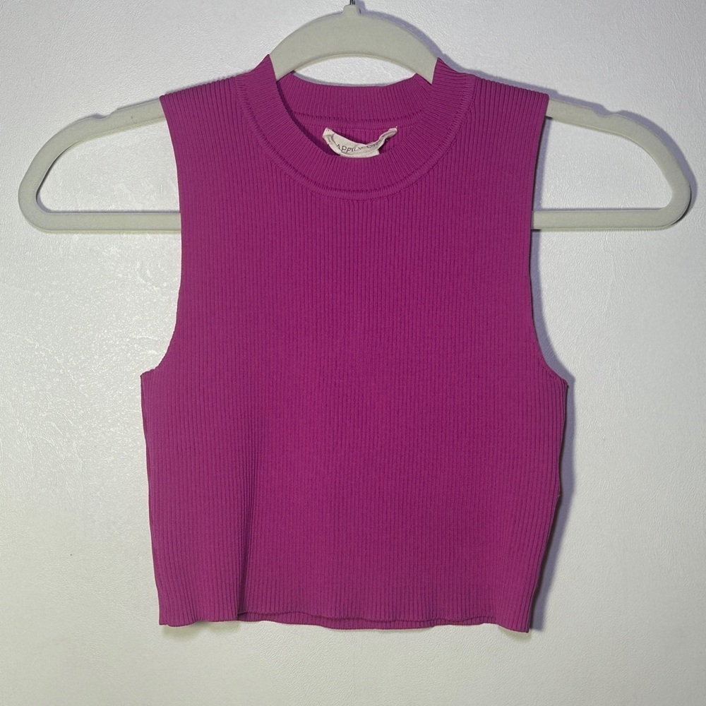 Happily Grey Pink Ribbed Sleeveless Crop Top Size Large